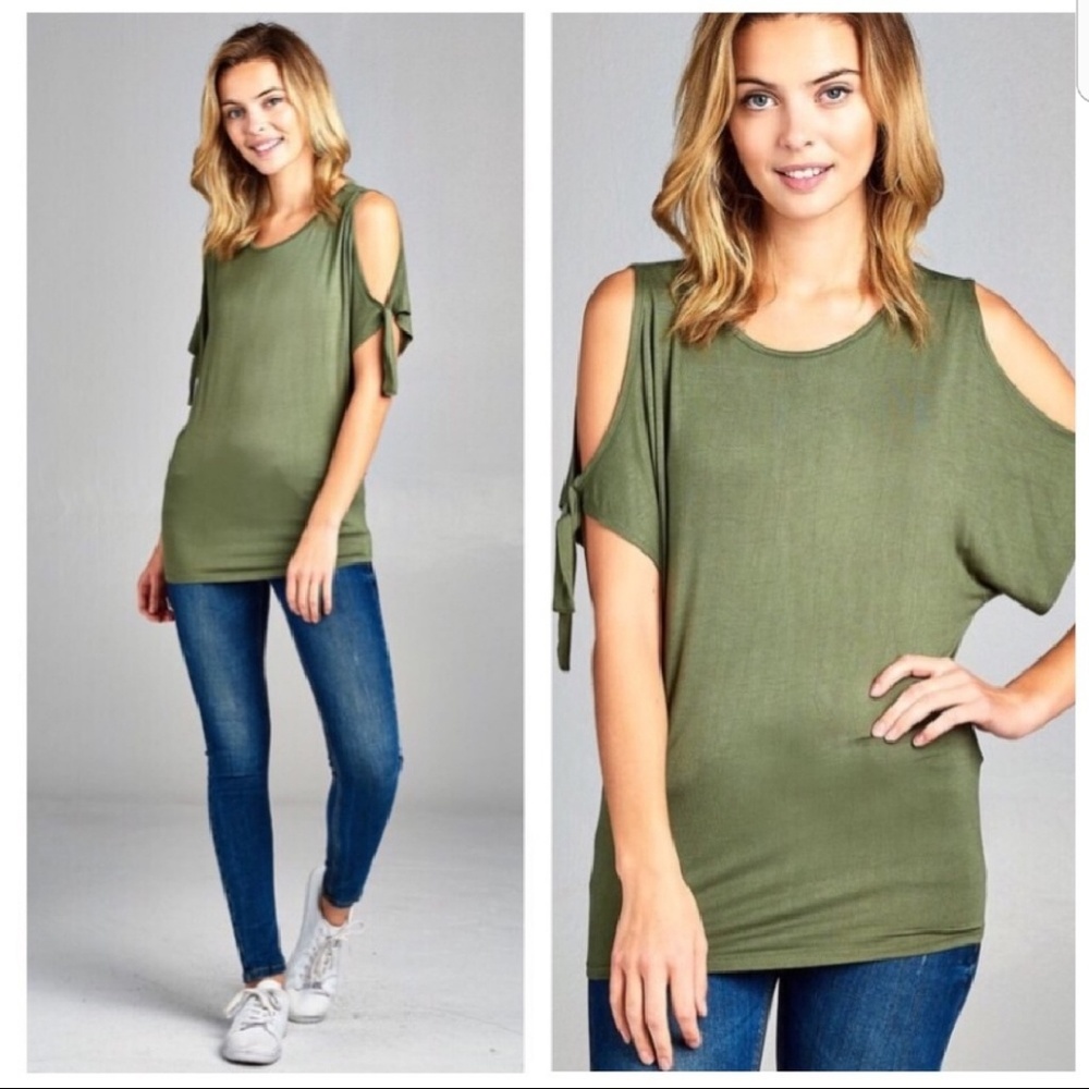 Olive Cold Shoulder Tie Tee